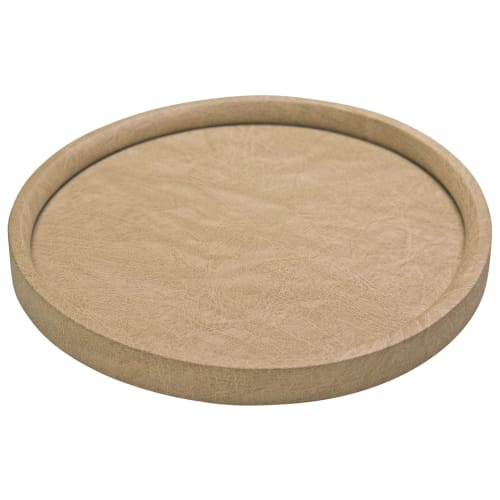 Glamour Line Round Plush Leatherette Tray, Antique White